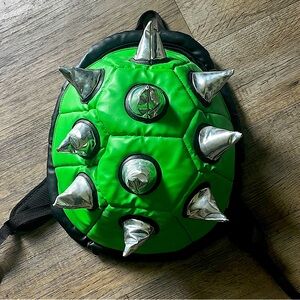 USED Green Silver 3D Spiked Bowser Backpack : PLEASE READ DESCRIPTION